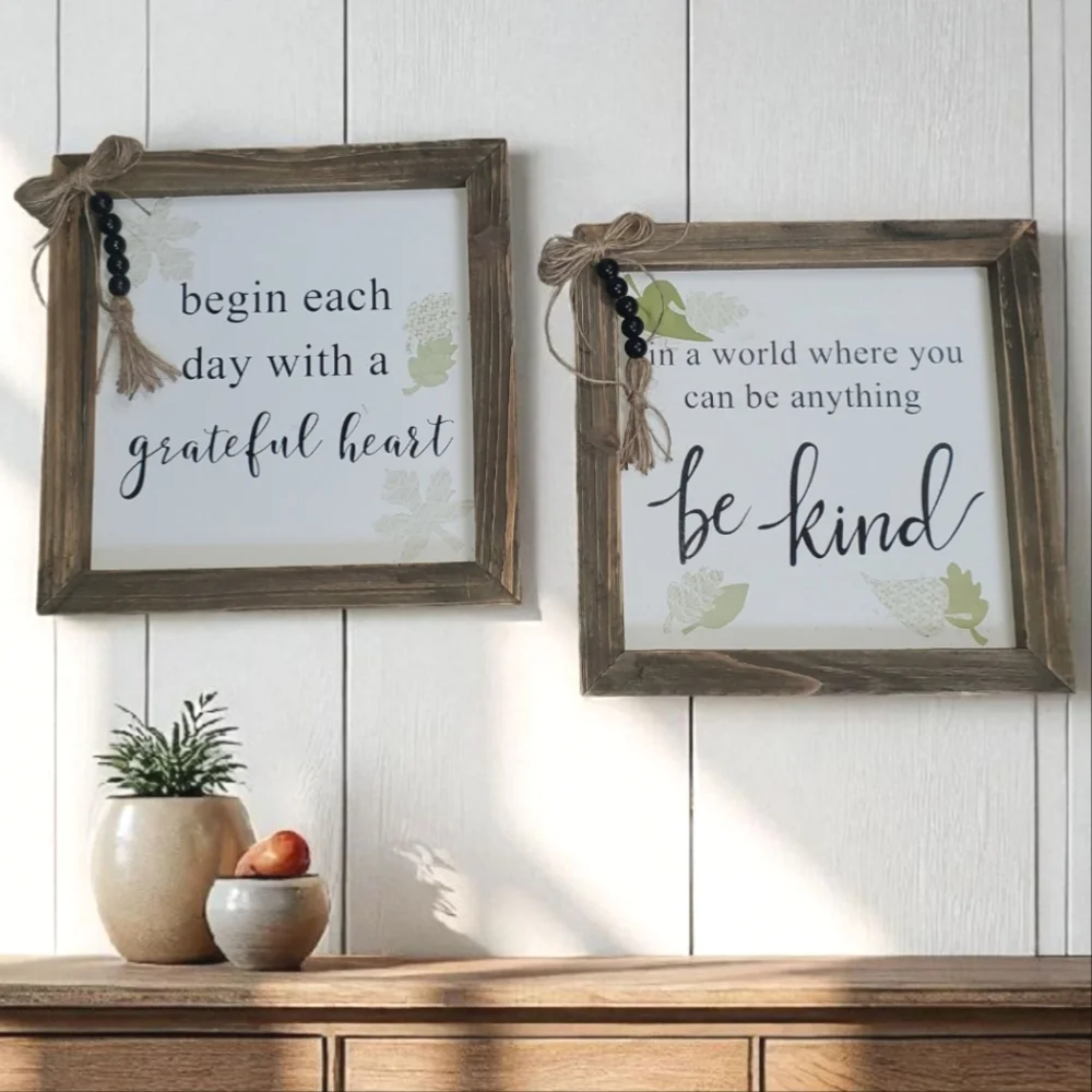 Rustic Wooden Framed Inspirational Wall Art Set Farmhouse